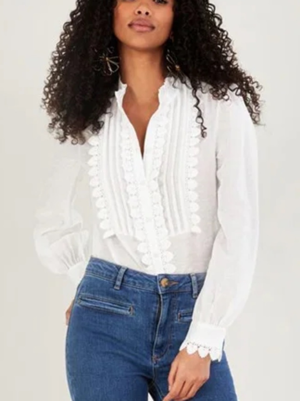 Monsoon White Linen Blend Lace Ruffle Blouse NWT L